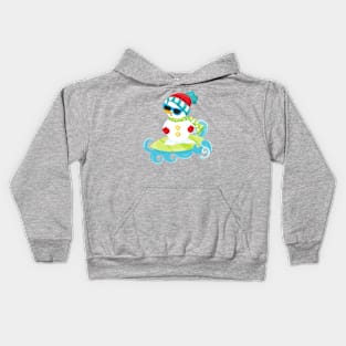 Christmas Snowman, Carrot Nose, Surfing Board, Hat Kids Hoodie